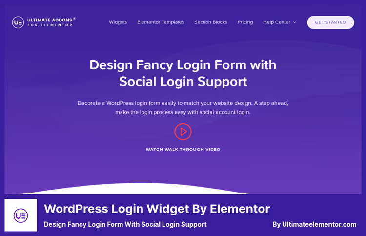 Widget de formulário de login do Ultimate Elementor com botões do Facebook e Google