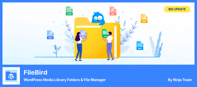 Интерфейс папок FileBird в медиабиблиотеке WordPress