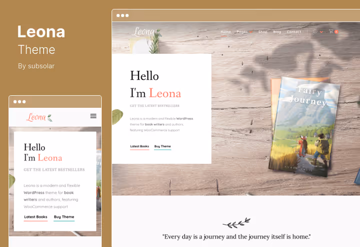 Leona theme, novelist site with sample chapters and purchase calls-to-action