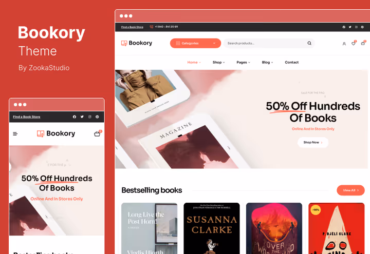 Bookory theme, lightweight WooCommerce shop for selling books and media