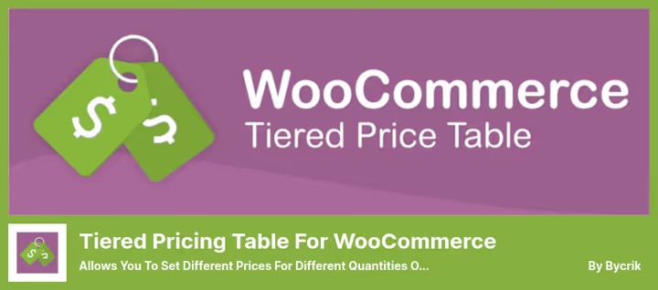 Mitmetasandiline hulgihinnakiri WooCommerce'ile, Tiered Pricing Table