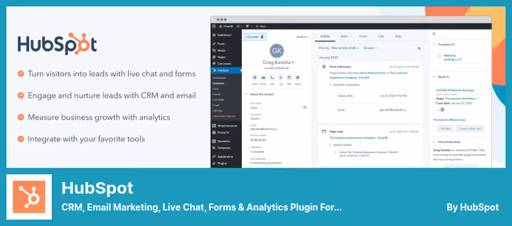 HubSpot CRM dashboard for WordPress