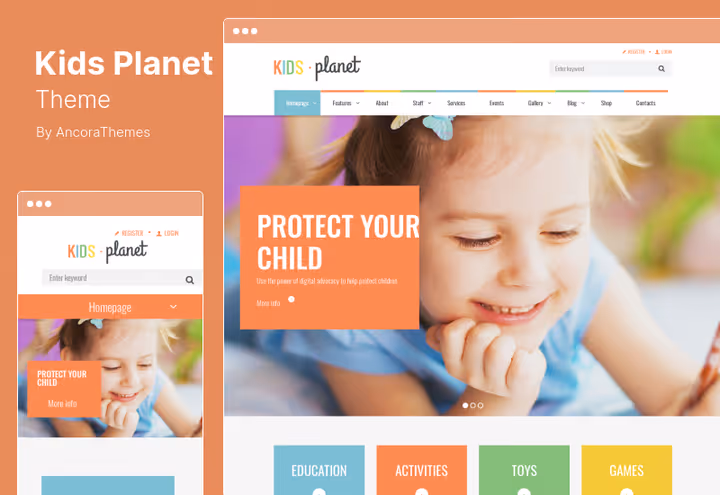 Kids Planet theme for children's sites and toy stores