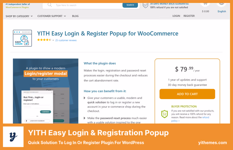 Modalvindu for innlogging og registrering i YITH Easy Login Popup