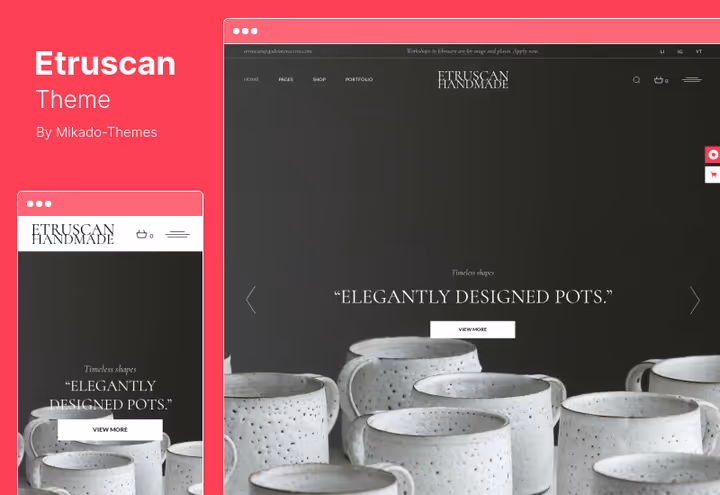 Тема Etruscan, магазин керамики и гончарной мастерской на Elementor