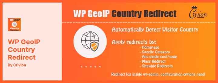 WP GeoIP Country Redirect pluginis ümbersuunamisreeglite paneel