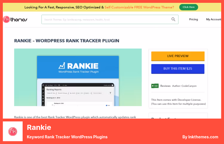 Rankie plugin position tracking panel in WordPress admin