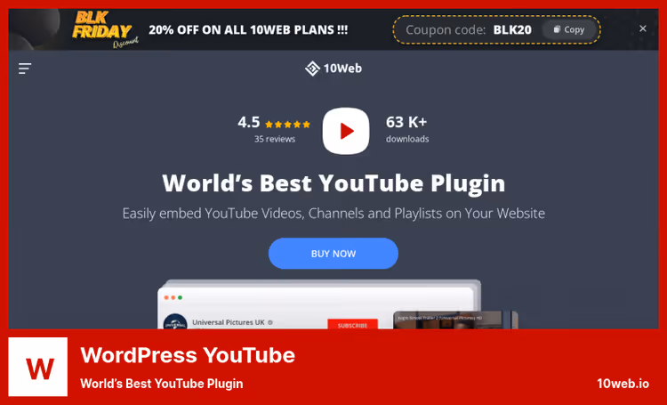 WordPress YouTube Plugin от 10Web, галерея видео на сайте