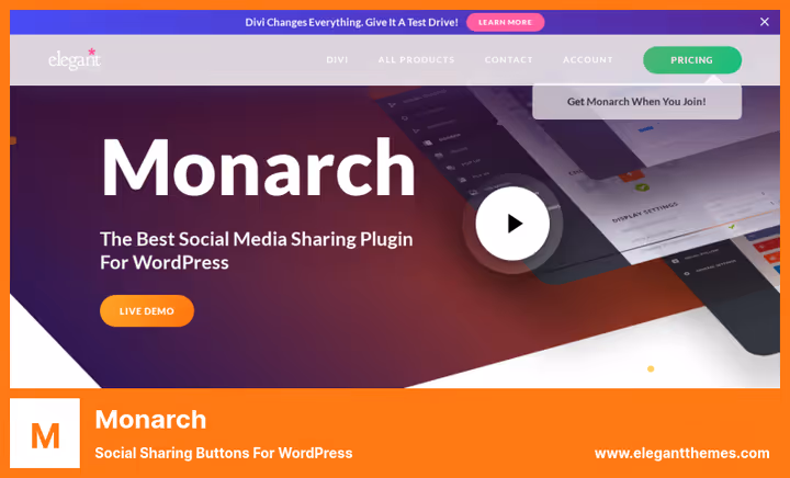 Botões de partilha Monarch do Elegant Themes em cinco locais