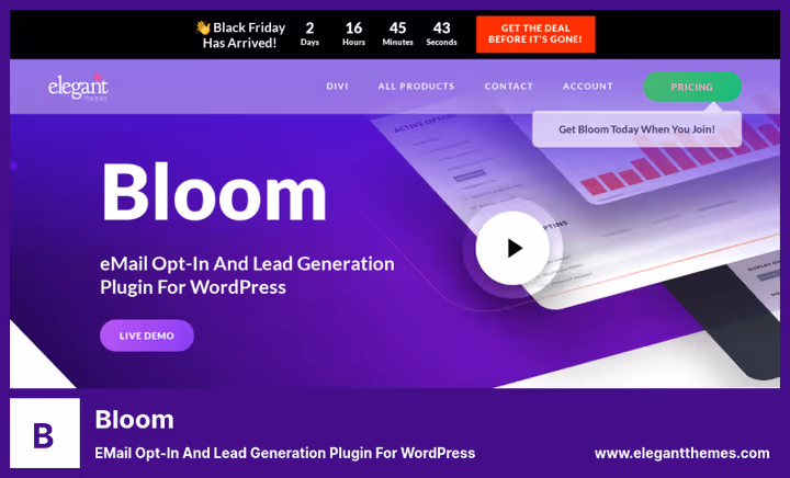 Bloom-abonnementsskjema fra Elegant Themes med designinnstillinger