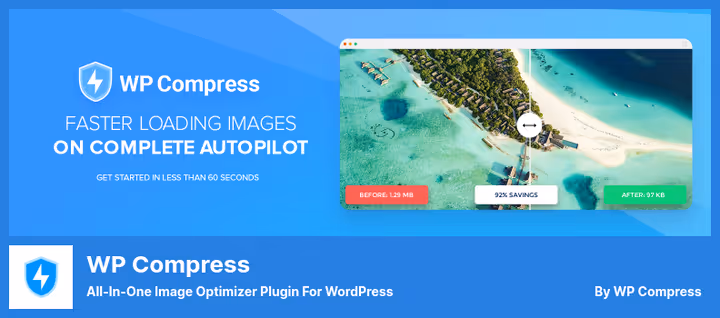 Painel do WP Compress com relatório de otimização de imagens