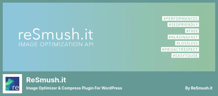 Interface do plugin reSmush.it com estatísticas de compressão de imagens