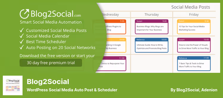 Plugin Blog2Social, publicação cruzada e agendamento editorial para redes sociais