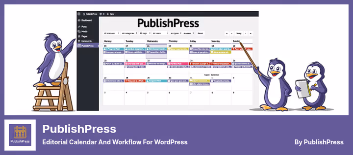 PublishPress Planner editorial calendar with posts by status
