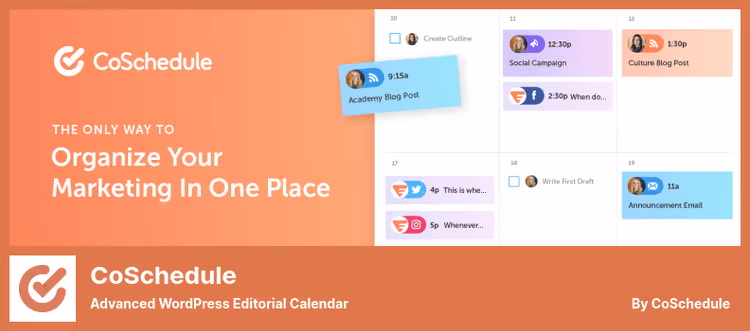 CoSchedule marketing calendar with blog and social media on one screen