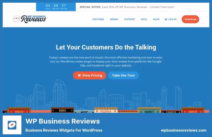 Інтерфейс плагіна WP Business Reviews з колекцією відгуків