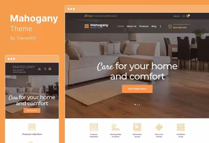 Сторінка теми Mahogany для сайту підлог та столярних робіт