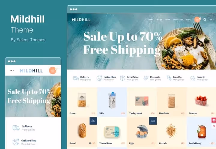 Mildhill theme for organic products and farm store WordPress