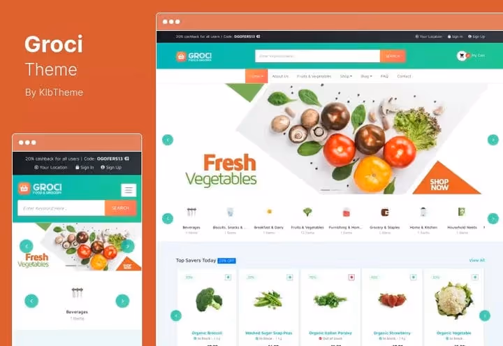 Groci theme, minimalist organic food grocery WordPress