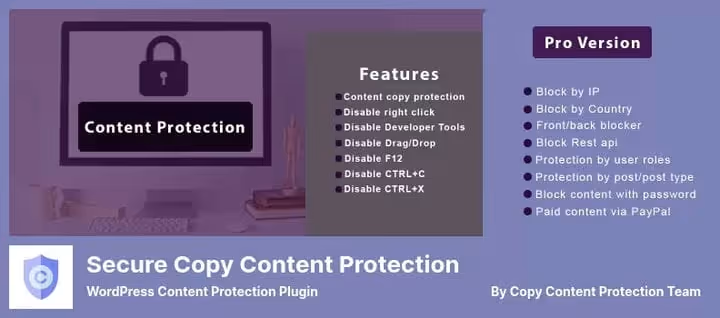 Secure Copy Content Protection pistikprogrammi liides WordPressi administraatoris