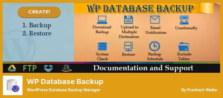 Database backup list in WP Database Backup plugin