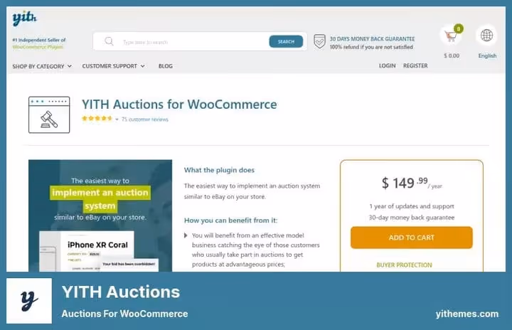 Página de leilões YITH WooCommerce com temporizador e licitações