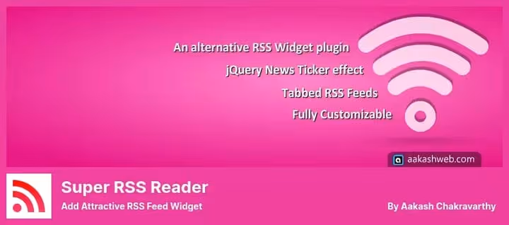 Widget de feed do Super RSS Reader com ticker e separadores