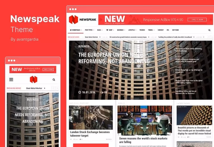Newspeak theme: magasinmal med RTL-støtte og Slider Revolution
