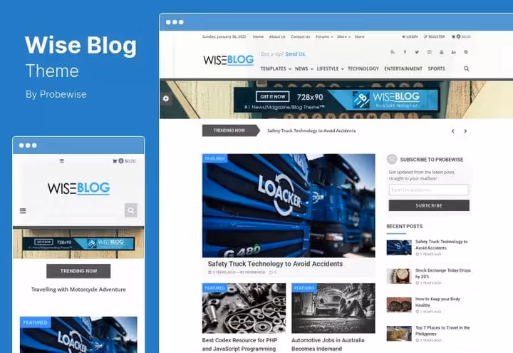 Wise Blog theme: premiummal med AdSense-optimalisering og 40 sidevarianter
