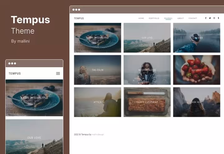 Tempus theme: fotoblogg med portefølje, mursteinsnett og Instagram-widget
