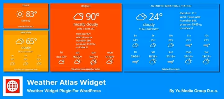 Widget Weather Atlas com previsão horária e adaptação de cores