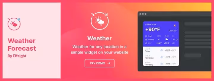 Widget meteorológico Elfsight com personalização de cores e layout