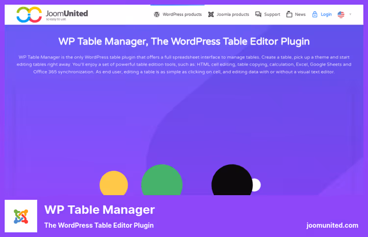 WP Table Manager liides tabelarvutusredaktoriga