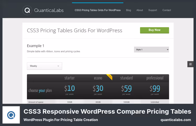 CSS3 Responsive Compare Pricing Tables stiilikomplekt