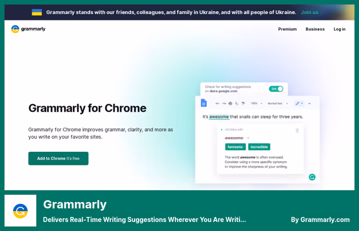 Интерфейс проверки текста Grammarly в браузере