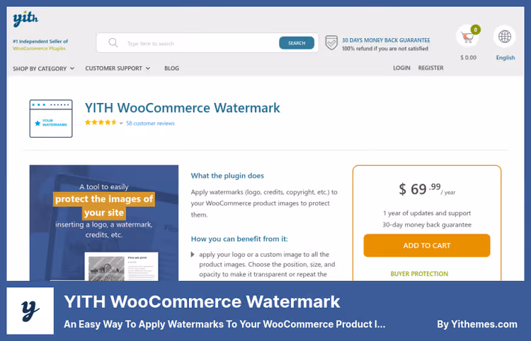 YITH WooCommerce Watermark interface: configuring text watermark for products