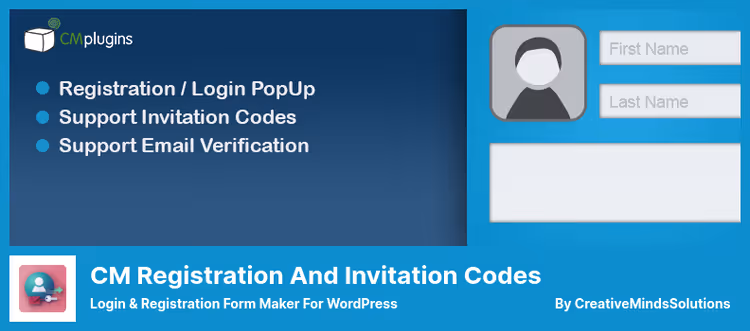 Painel de gestão de códigos de convite do CM Registration no admin do WordPress