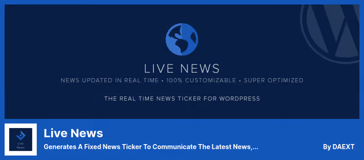 Live News plugin i TV-kanalstil med en rød fremhevet nyhetsblokk