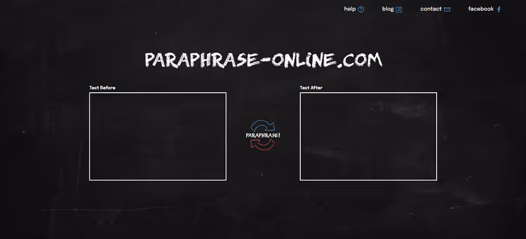 Paraphrase-Online.comin päänäyttö syöttö- ja tuloskentillä