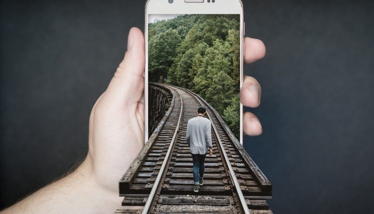 train track, railroad, smartphone