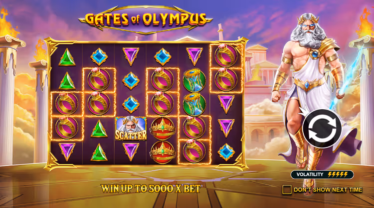 Gates of Olympus mänguautomaadi rullikud Zeusi sümboliga