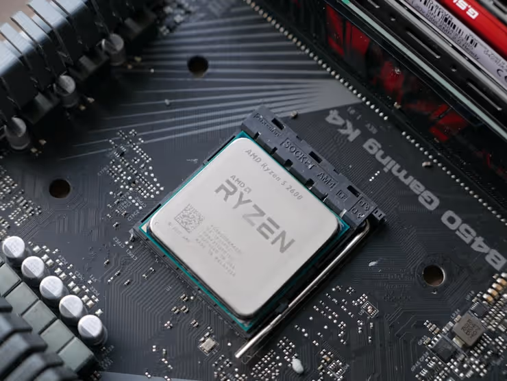 Processador AMD Ryzen em close-up na placa-mãe