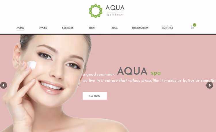 Spa salon landing on Aqua theme with white minimalist design