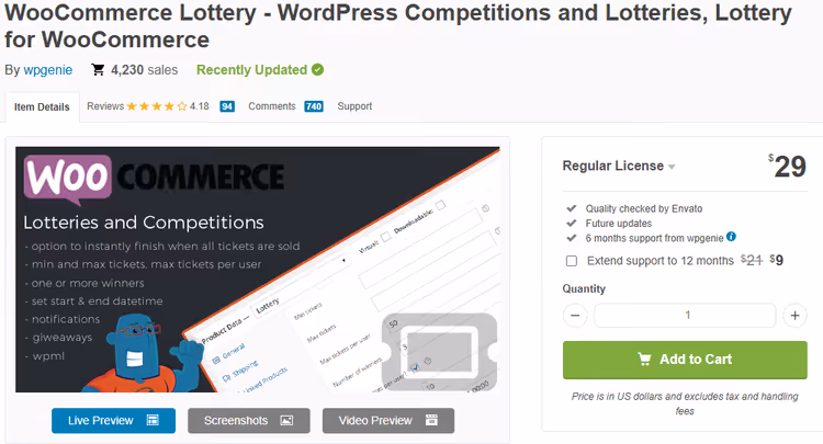 WooCommerce'i loterii tooteleht koos loendustaimeriga