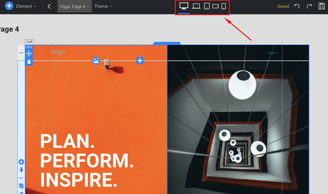 📸📸Realistic photo, split screen showing desktop and mobile views of a website being edited in Nicepage, responsive design tools📸📸 Настройка мобильной версии