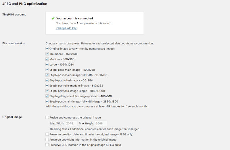 TinyPNG Plugin Settings Настройки TinyPNG