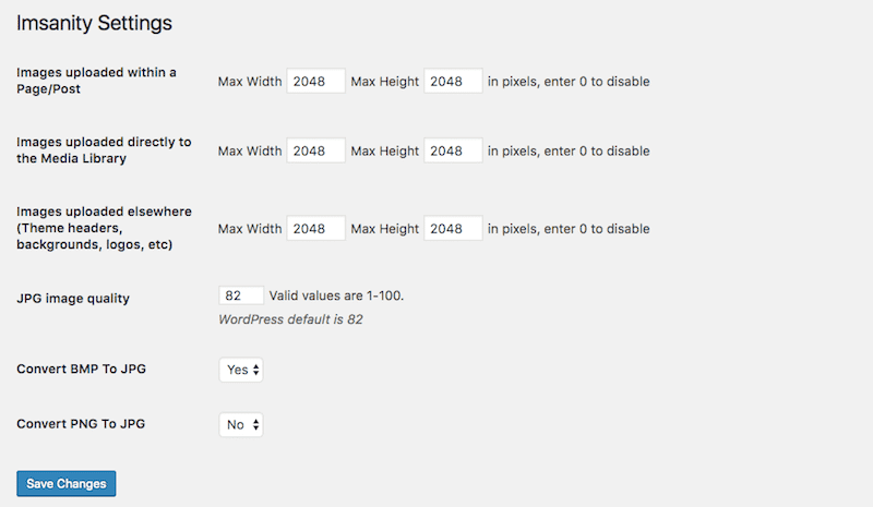 Imsanity Configuration Настройки лимитов Imsanity